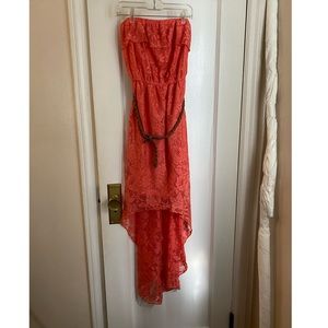 High low strapless dress